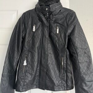 Quilted Black Jacket with Zipper Details faux leather Montana co coat large